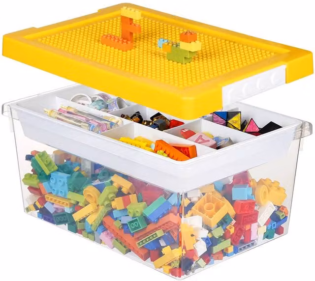 Greentainer Stackable Plastic Toy Storage Boxes with Lids and Removable Tray, Yellow and Transparent – 1