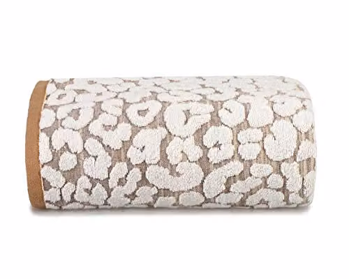 Allure Bath Fashions Leopard Print Cotton Bath Towel in Beige and Sand, W: 70 cm, L: 125 cm