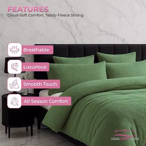 Home Sweet Home UK Teddy Fleece Pillow Case Set of 2, Green, W: 48 cm, H: 74 cm – 3