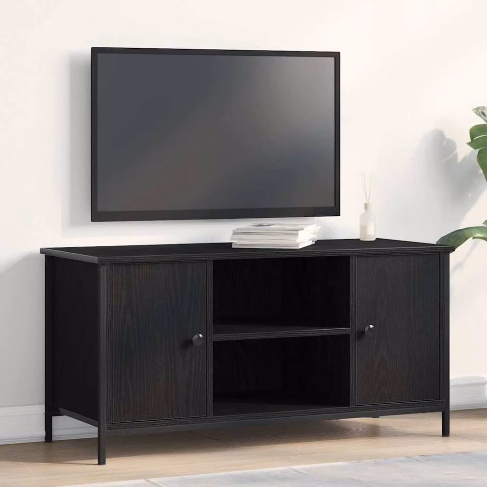 Berkfield Home Black Oak TV Cabinet in Engineered Wood and Steel, W/D/H: 100 x 40 x 50 cm – 2