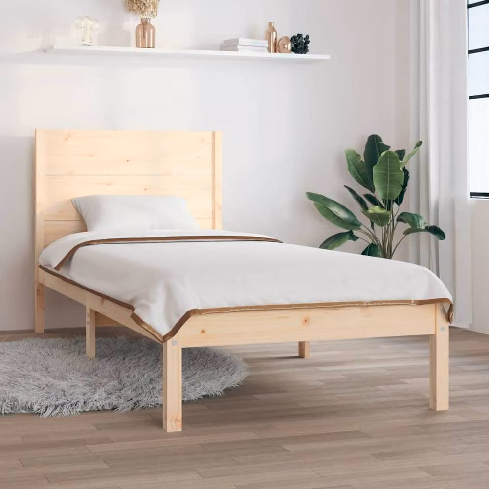 Berkfield Home Single Solid Wood Pine Bed Frame in Beige, W/D/H: 90 x 190 cm – 2