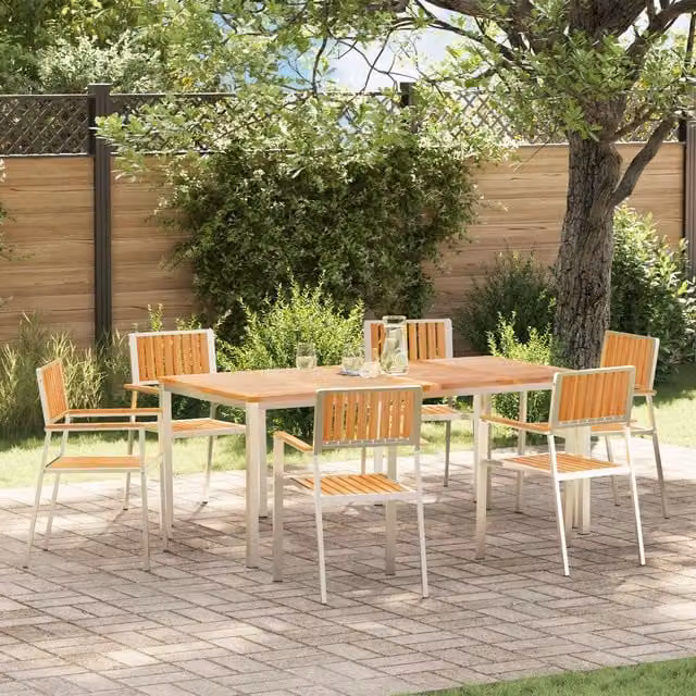 Berkfield Home 7 Piece Modern Teak Garden Dining Set in Brown and White