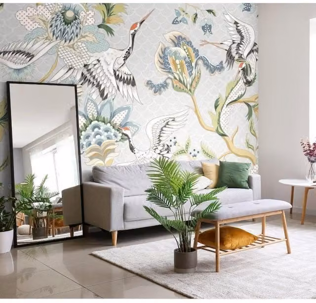 Origin Murals Cranes in Flight Wall Mural in Grey and Multicolour, W: 300 cm, H: 240 cm – 1
