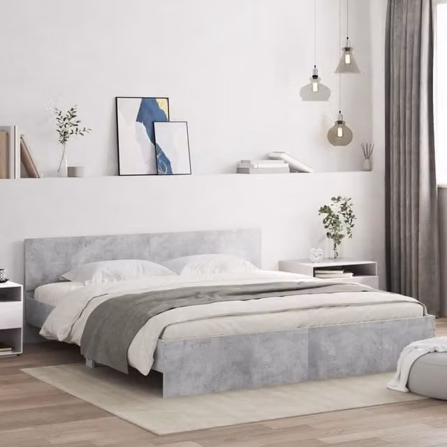 Berkfield Home Modern Upholstered Bed Frame with LED Lighting and USB Charging Port, Concrete Grey, W/D/H: 200 x 200 cm
