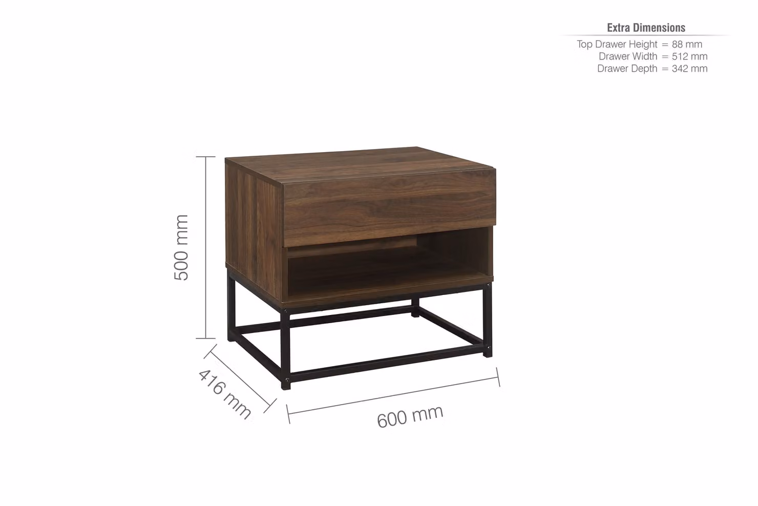Birlea Houston 1 Drawer Bedside Table in Walnut Brown, W: 42 cm, D: 42 cm, H: 60 cm – 3