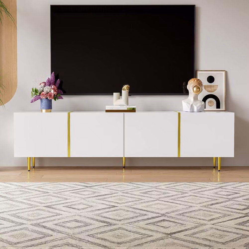 Matteo Modern High-Gloss White TV Cabinet with Gold Accents, W/D/H: 170 x 35 x 46 cm – 2