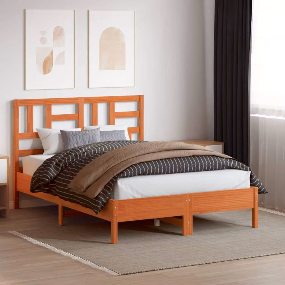 Berkfield Home Rustic Solid Wood Pine Headboard in Wax Brown, Width: 135 cm – 3