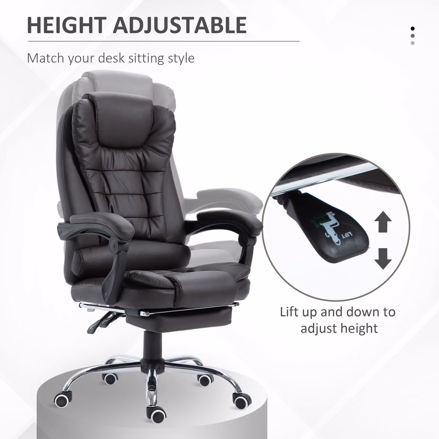 HOMCOM Brown PU Leather Executive Office Chair with High Back, Retractable Footrest and Reclining Function – 6