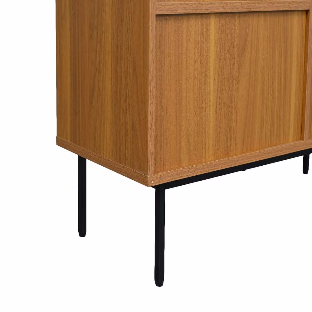 Rolipo Walnut Rattan Sideboard with Sliding Doors in Brown – 2