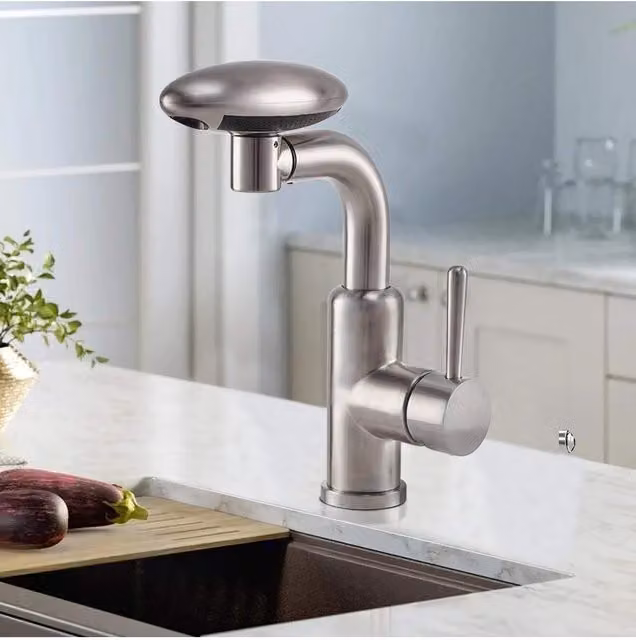 Living and Home Silver Single Lever Kitchen Faucet with Pull-out Sprayer and 4 Spray Modes in Brushed Steel