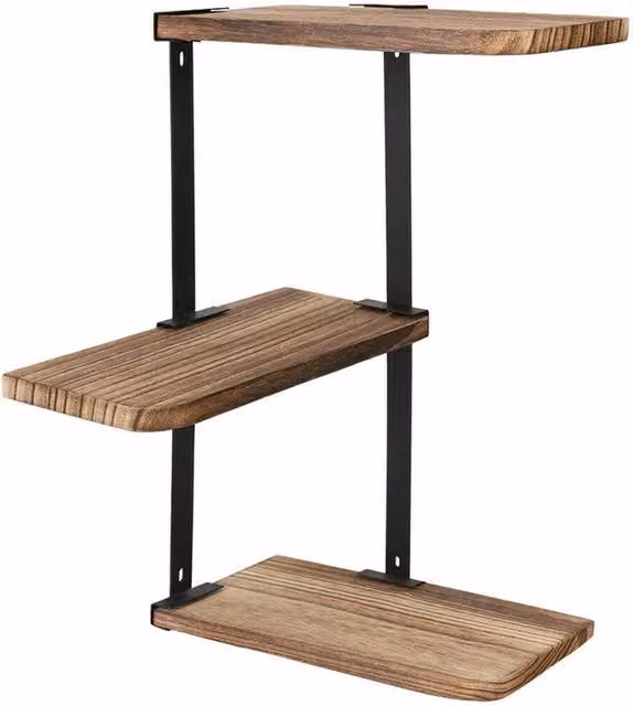 Havendro 3 Tier Rustic Brown Floating Corner Wall Mounted Display Storage Shelves