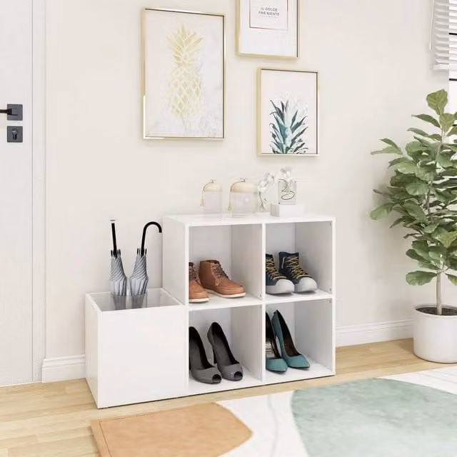 Berkfield Home White Hall Shoe Cabinet with Internal Shelves, W: 105 cm, D: 35.5 cm, H: 70 cm