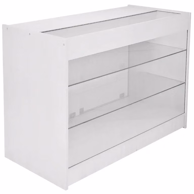 Monstershop Mars Brilliant White Straight Shop Counter and Retail Display Set with Glass Doors and Internal Shelves, W/D/H: 120 x 60 x 90 cm