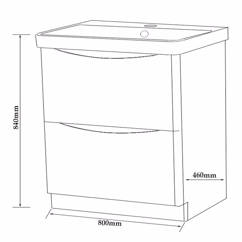 Clifton Matt Graphite Bathroom Standing 2-Drawer Unit with Ceramic Basin, W/D/H: 80 x 46 x 84 cm – 3