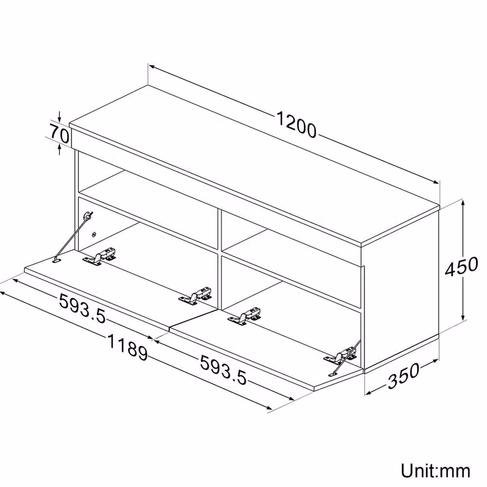 FORGEVIO High Gloss TV Stand Cabinet Unit with LED Lights, White, W/D/H: 120 x 35 x 45 cm – 2