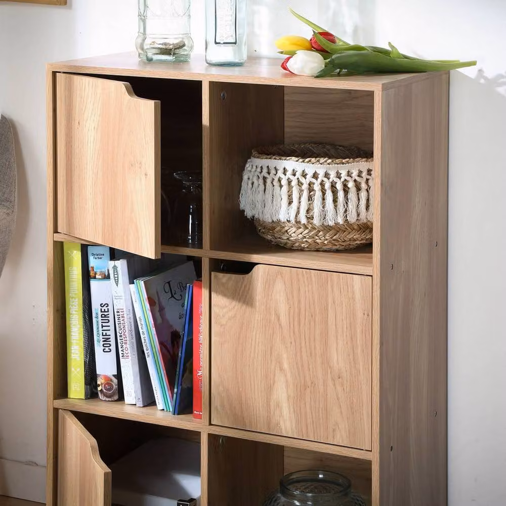 CALICOSY Modu 6-Compartment Cabinet with Three Doors in Beige Natural Wood Finish, W/D/H: 90 x 29 x 60 cm – 5