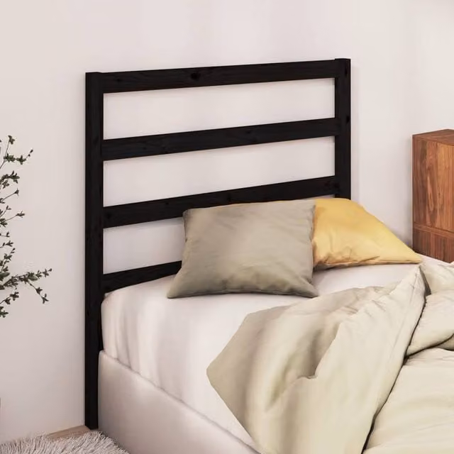 Berkfield Home Beautiful Solid Wood Pine Bed Headboard in Black, W/D/H: 81 x 4 x 100 cm – 1