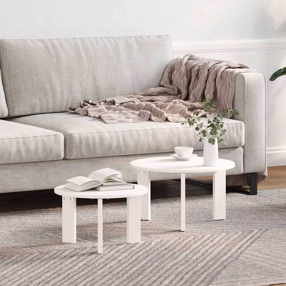 Berkfield Home 2 Piece White Round Nested Coffee Table Set W/D/H: 47.5 x 47.5 x 27 cm – 1