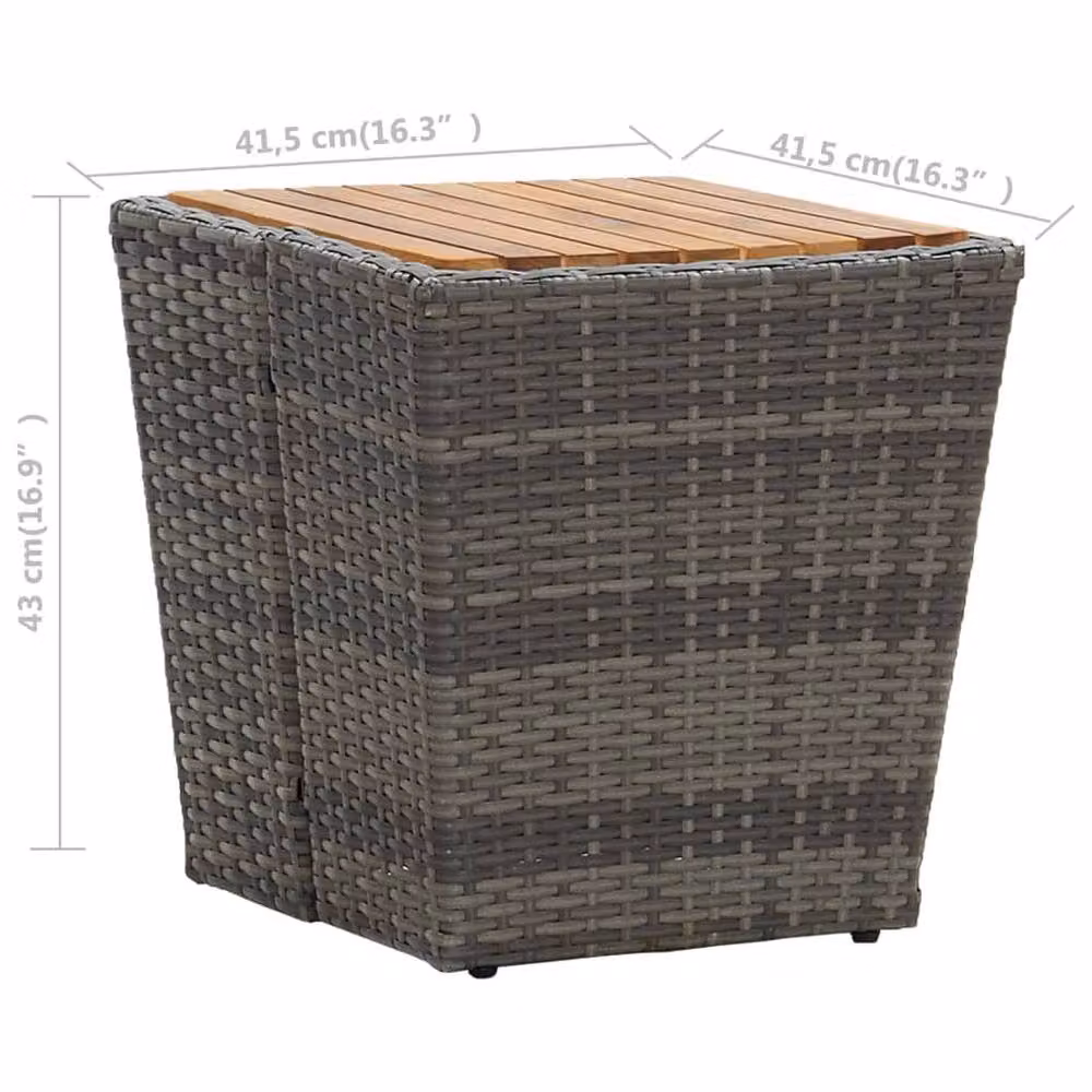 Berkfield Home Grey Tea Table in Poly Rattan and Solid Acacia Wood, W/D/H: 41.5 x 41.5 x 43 cm – 3