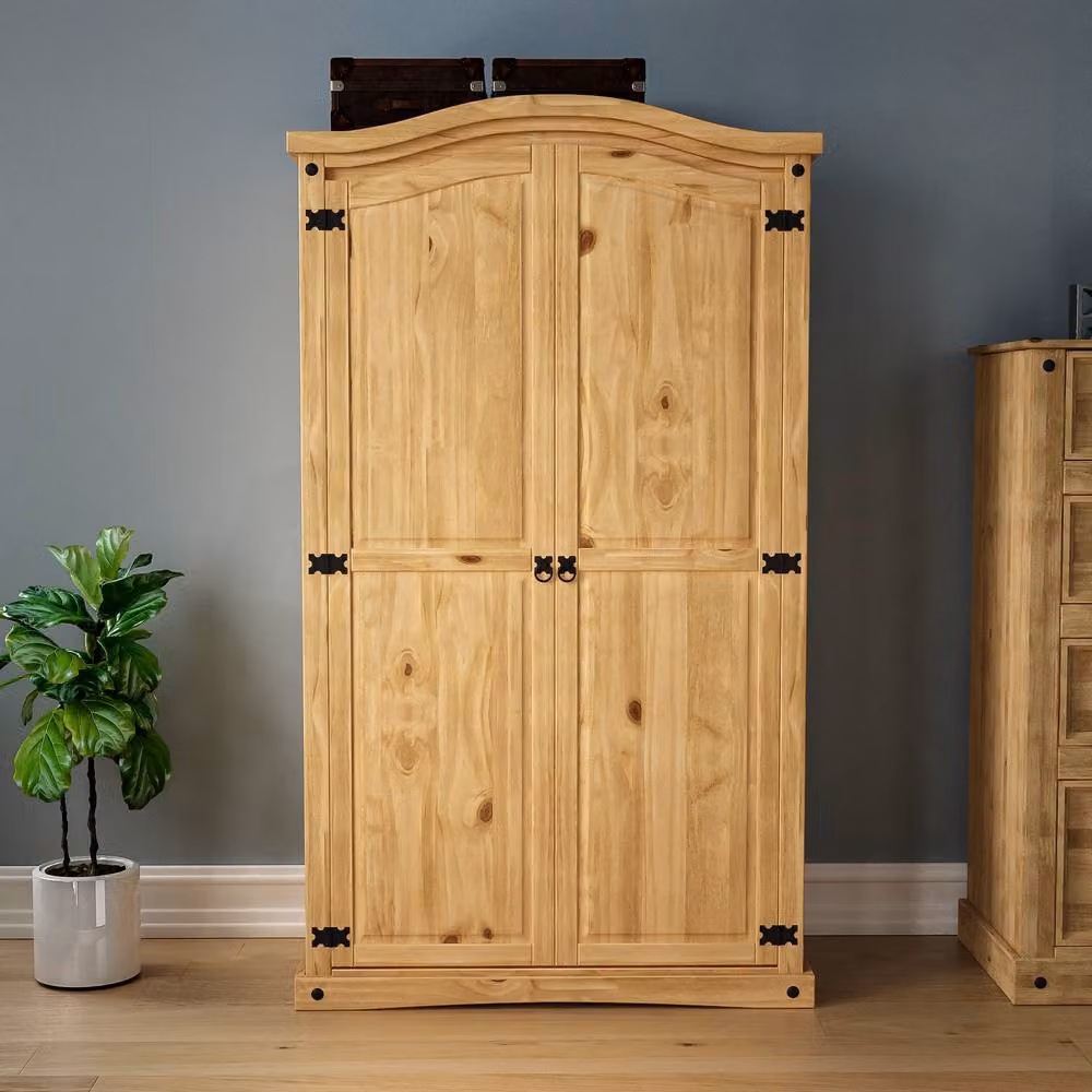 HD Designs Corona 2 Door Wardrobe in Brown Solid Pine, H 178 cm x W 102 cm x D 50 cm – 3