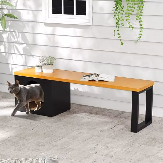 Kelvenix Brown Metal Garden Patio Bench