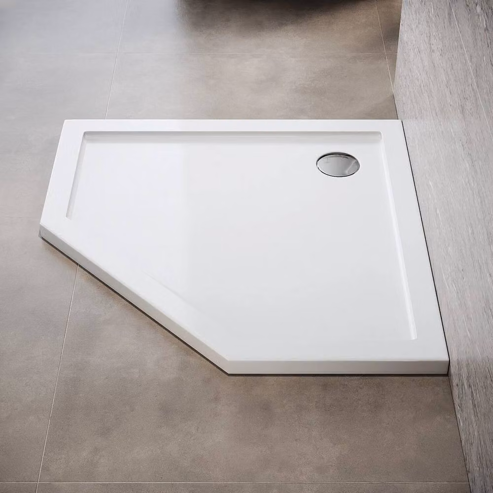 PAWNORA Pentagonal Corner Shower Tray in White, Natural Stone, W/D: 90 x 90 cm – 3