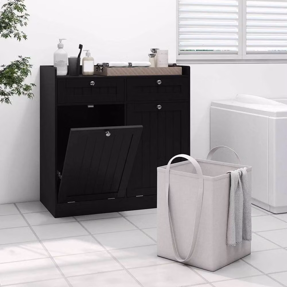 FORGEVIO Double Tilt-Out Laundry Hamper Cabinet in Black – 2