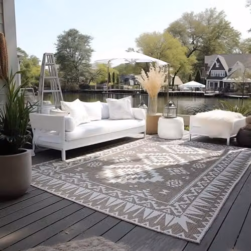 Elle Decoration Oriental Reversible Indoor and Outdoor Polypropylene Rug in Beige, W: 160 cm, D: 230 cm