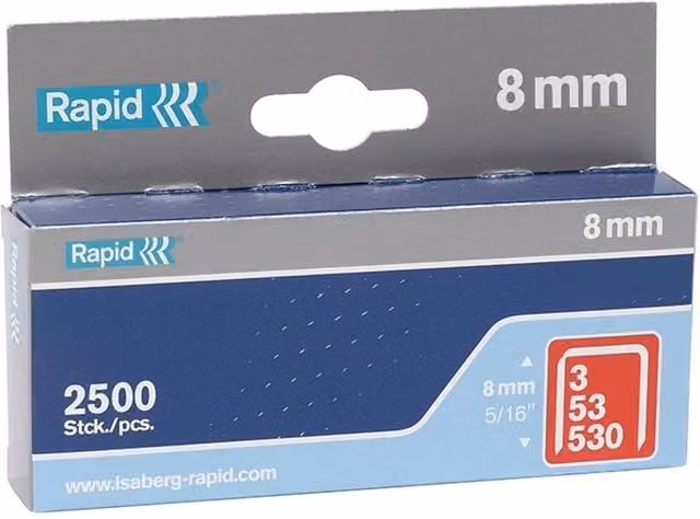 Rapid 53 Series Fine Wire Galvanised Steel Staples in Silver – 1