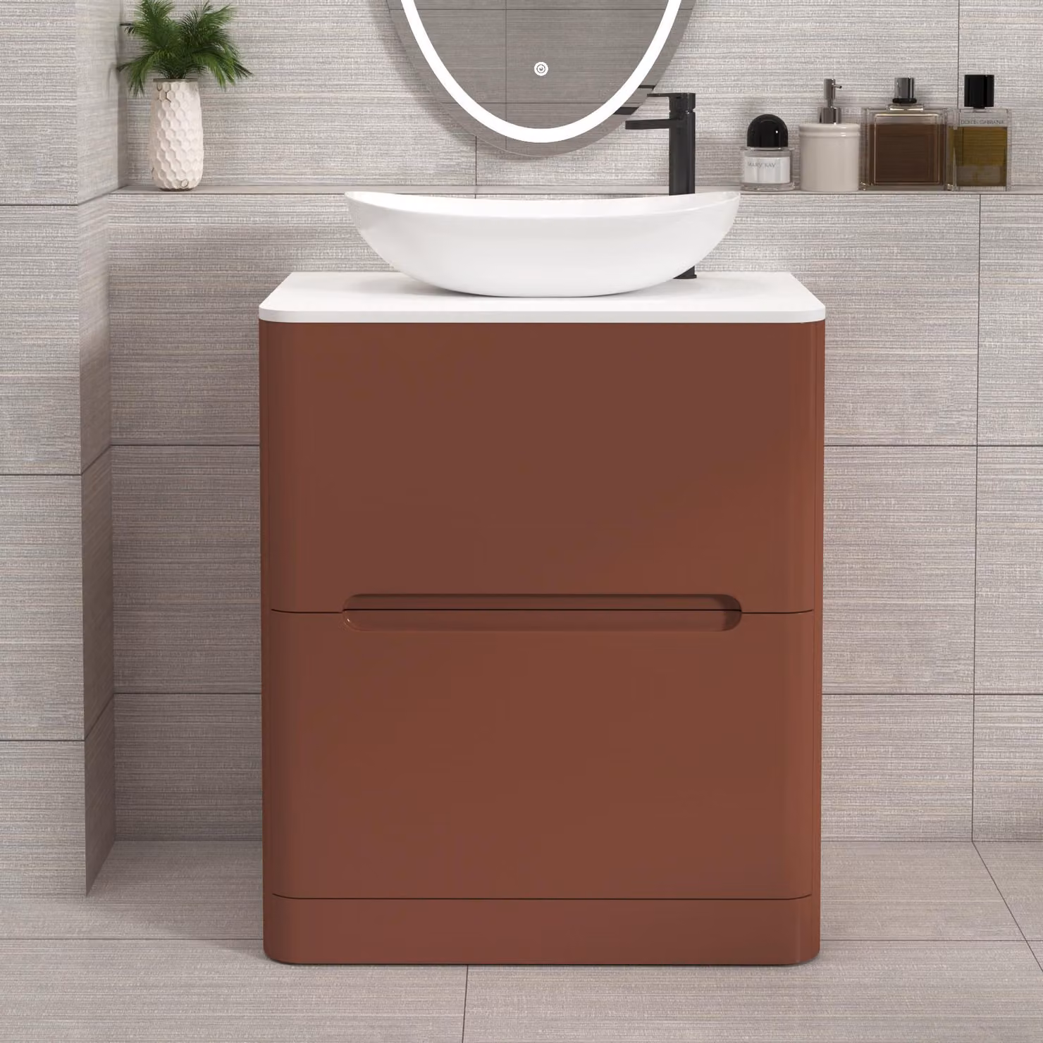 Royal Bathrooms Venice 700mm Terracotta Clay Floor Standing Vanity Unit with 2 Drawers, Plain White Worktop and Cesar Basin