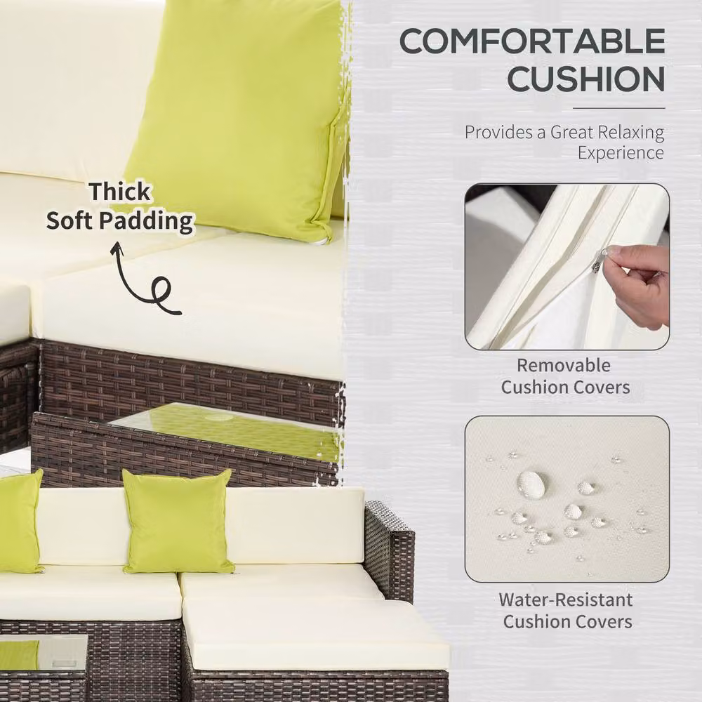 STILVORA 4-Seater Modular Sofa in Beige with Rattan and Metal Design – 6