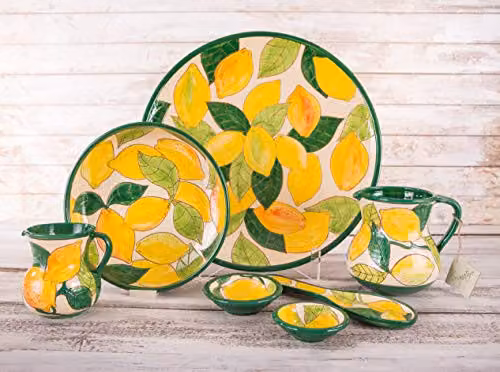 Verano Spanish Ceramics Signature Hand Painted Lemons Ceramic Large Pourer Jug, 1.5 l – 2