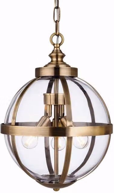 Netlighting Monroe 3 Light Cage Ceiling Pendant in Grey with Antique Brass and Transparent Glass, E14