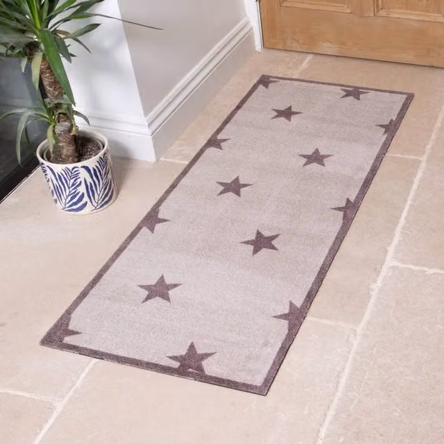 Artsy Mats Brown Star Pattern Washable Non-Slip Indoor Doormat, W: 50 cm, D: 80 cm – 1