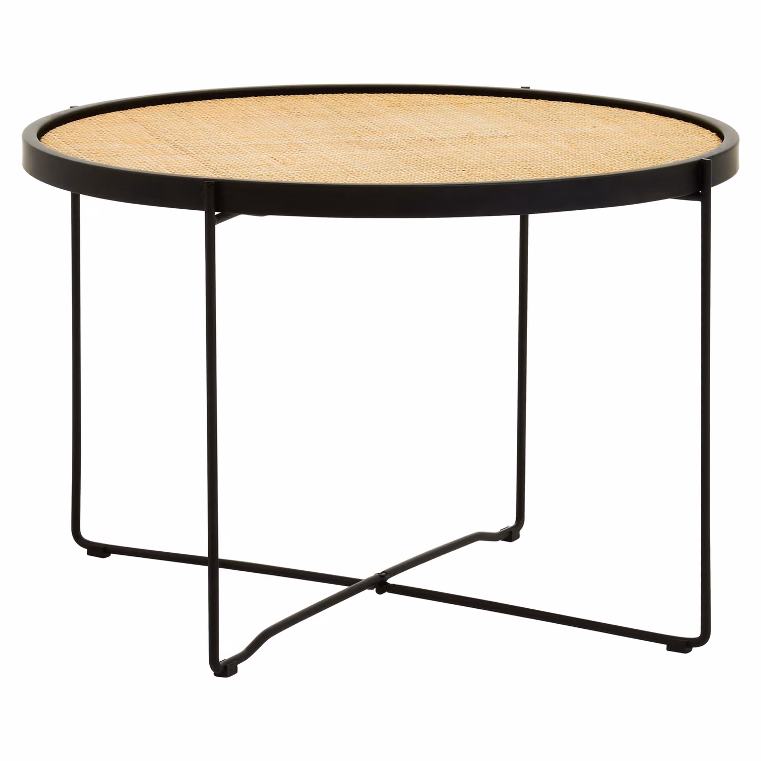 Orsina Round Rattan Coffee Table with Metal X-Frame Legs in Black and Brown – 2