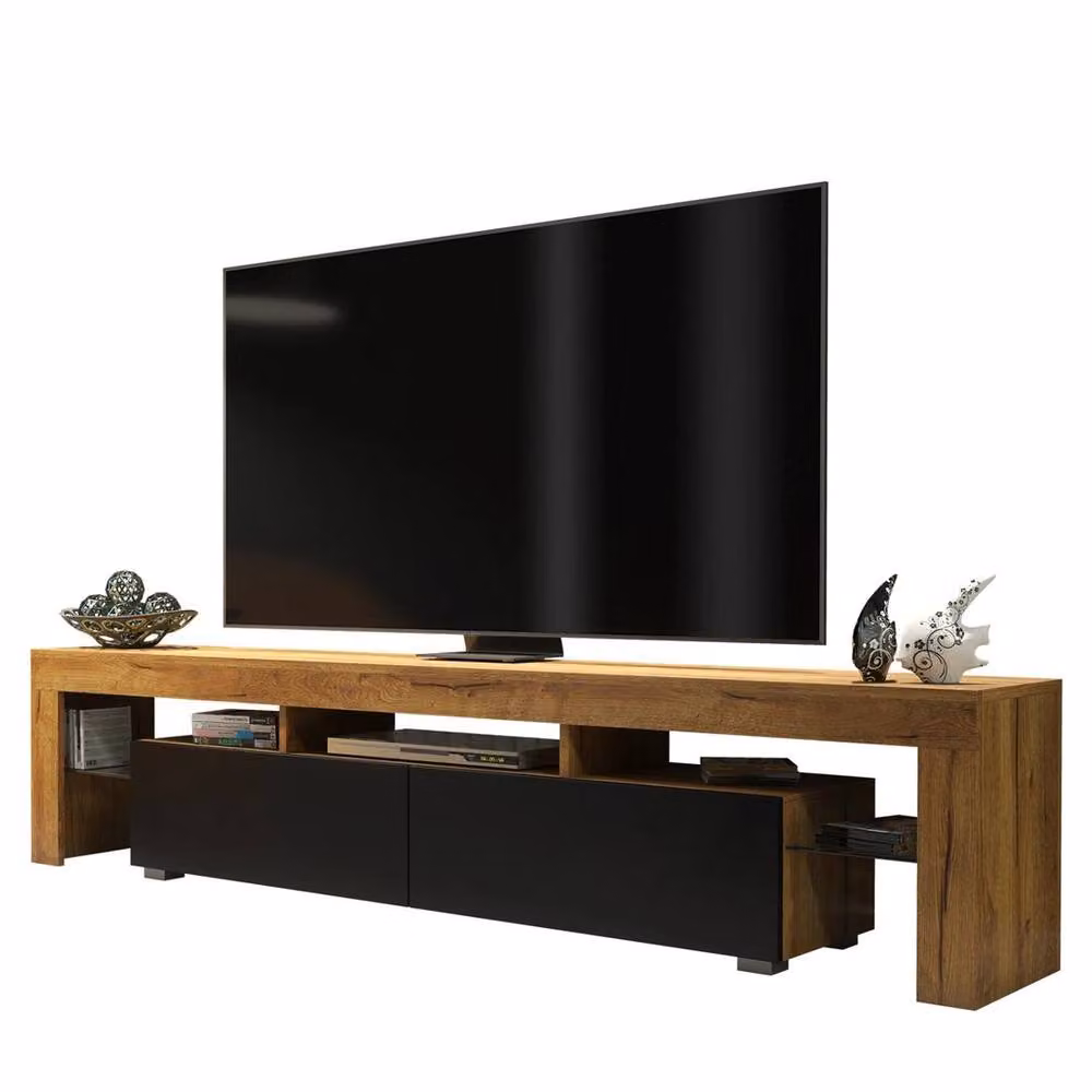 PAWNORA Modern TV Unit and Sideboard Cabinet in Brown Oak and Black Matt – 2