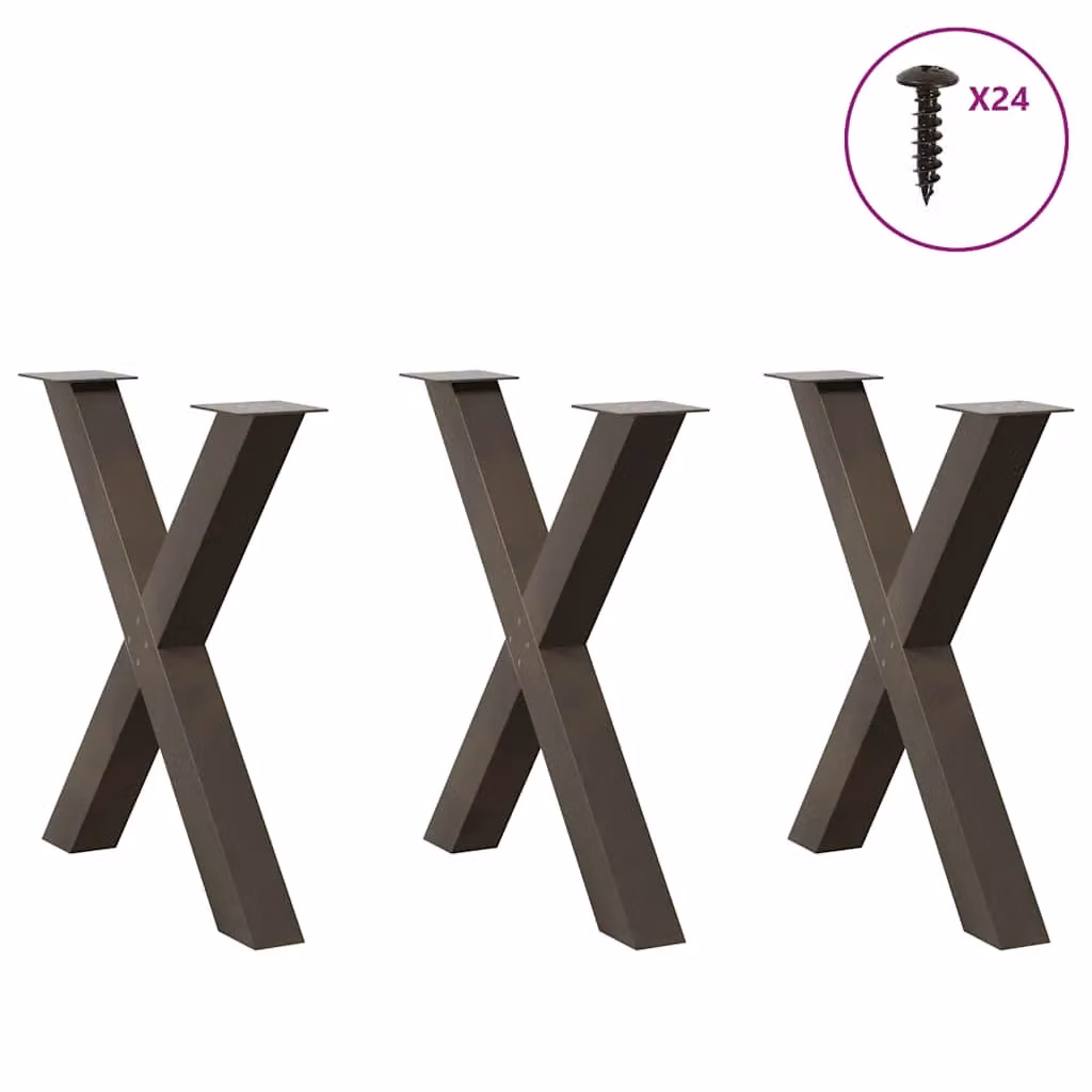 Berkfield Home X-Shaped Dining Table Legs, 3 Piece Set, Brown Steel, H: 72.5 cm, W: 80 cm – 2