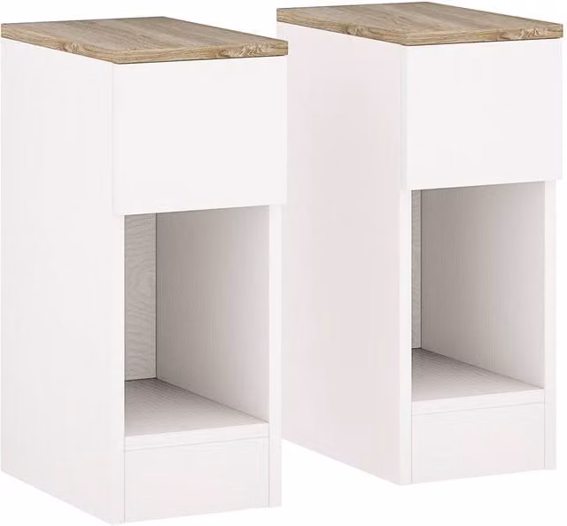 ERGOVEXA Set of Two Modern Bedside Tables with Drawers in White and Beige – 1