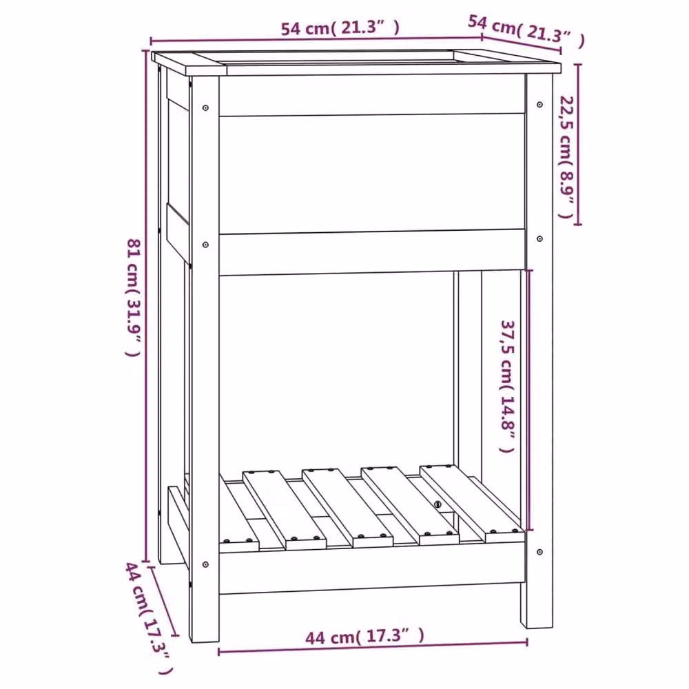 Berkfield Home Black Solid Wood Pine Planter with Shelf, W/D/H: 54 x 54 x 81 cm – 4