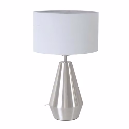 ValueLights Silver Chrome Metal Touch Dimmer Table Lamp with Grey Fabric Drum Shade