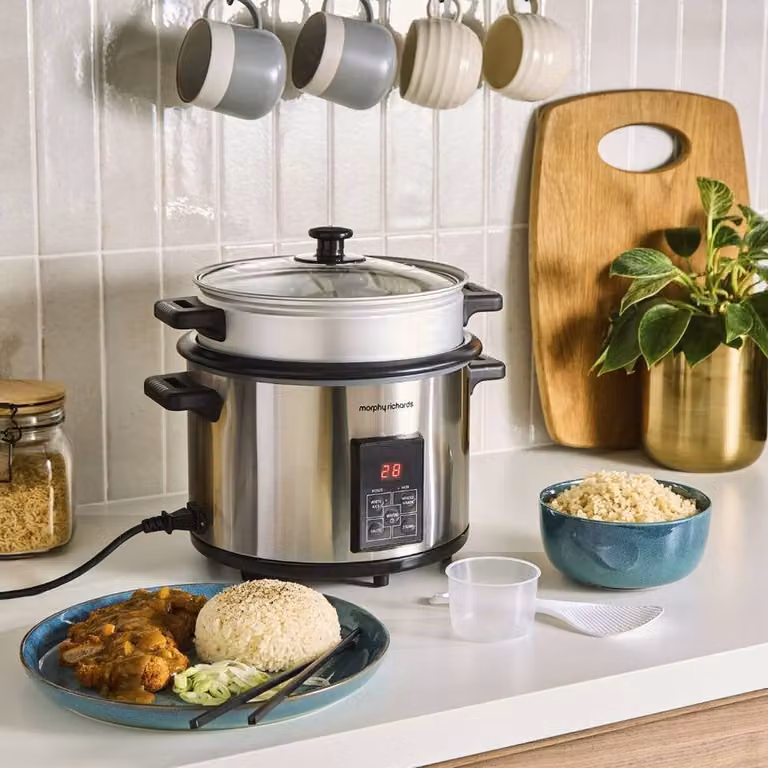 Morphy Richards 10 Cup Rice Cooker and Steamer with Keep Warm Function in Silver Stainless Steel