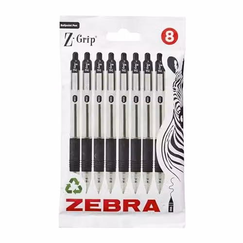 Zebra Z Grip Retractable Black Ballpoint Pens with Pocket Clip, 8 Pack – 1