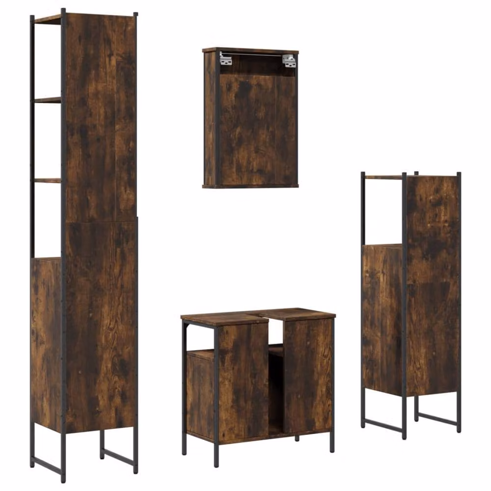 Berkfield Home 4 Piece Brown Smoked Oak Industrial Bathroom Furniture Set with Mirror Cabinet and Vanity Unit – 3