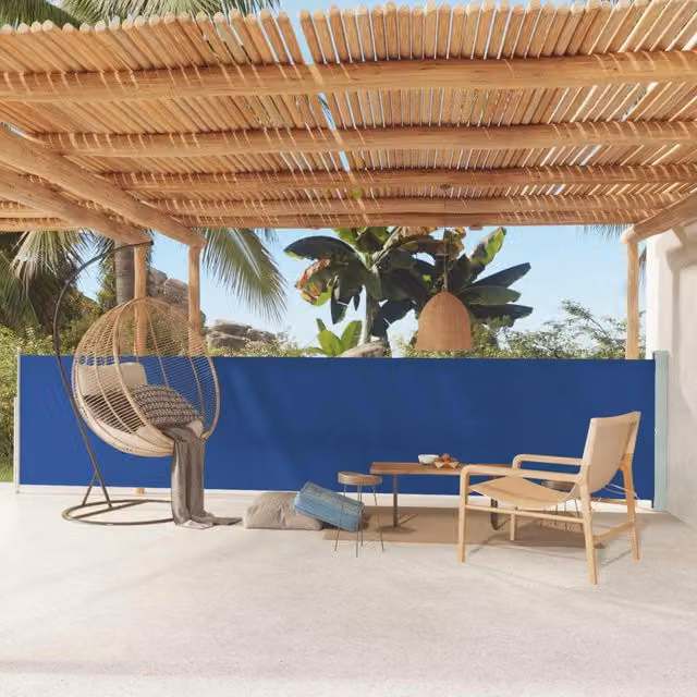 Berkfield Home Blue Retractable Side Awning with Steel Frame and Polyester Fabric, W: 117 cm, L: 600 cm – 1