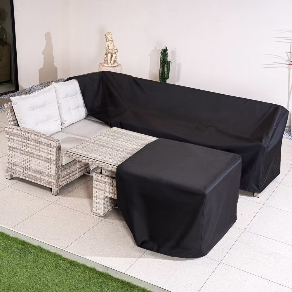 Direct Wicker Black Polyester Protective Cover for Corner Set with Rectangular Table, Large – 1