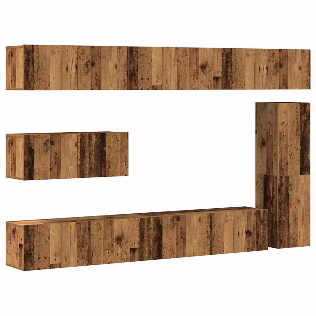Berkfield Home 7 Piece Wall-mounted Classic TV Cabinet Set in Brown and Multicolour Matt Engineered Wood – 2