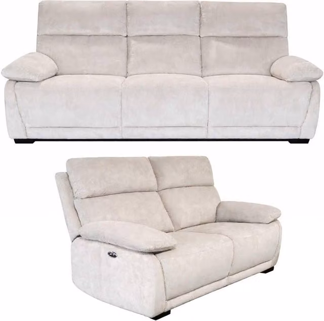 Furnishings For Less UK Piccadilly Beige Microfibre Electric Recliner Sofa Suite with USB Charging, 3 and 2 Seater – 1