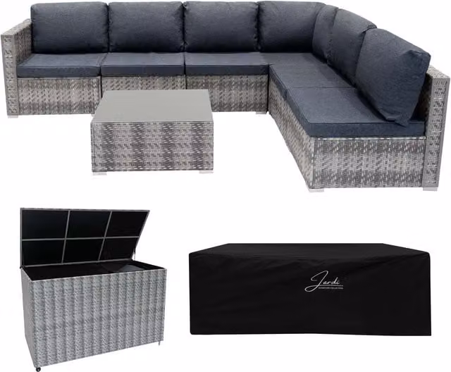 Jardi Modern Grey Rattan and Metal Furniture Set with Glass Details