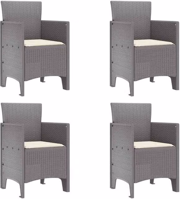 Berkfield Home Rattan Garden Chair Set of 4 in Light Grey with Cream White Cushions – 1