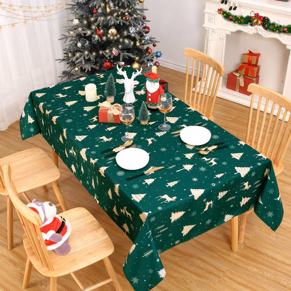 London Boutique Waterproof Christmas Deer Tablecloth in Green, W: 137.16 cm x L: 200.66 cm – 3